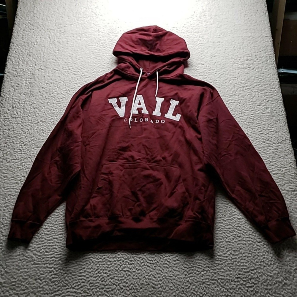 Ocean Beach Sportswear Hoodie Mens 2XL Red Vail Colorado Fleece Pullover Graphic